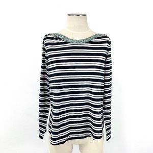 Anthropologie- Postmark Boatneck Black White Stripe Top Size Large.